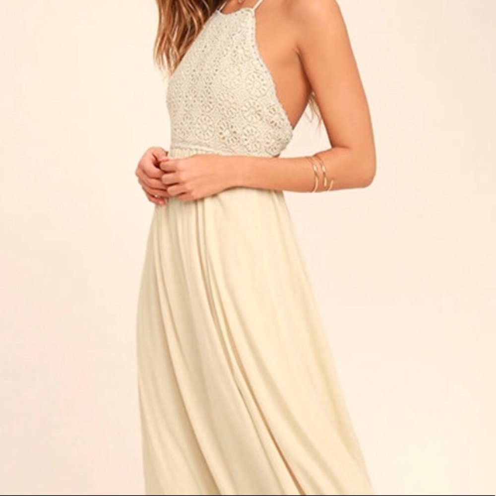 BEAUTIFUL MOMENT LIGHT BEIGE LACE MAXI DRESS